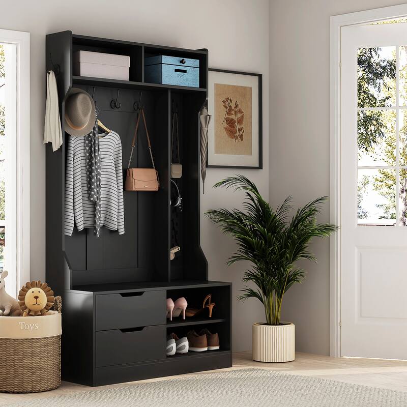 Hall Tree with 6 Hooks,Coat Hanger, Entryway Bench, Storage Bench,for Entrance, Hallwa