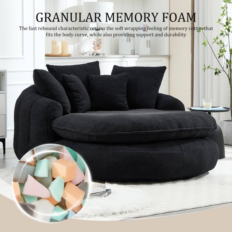 Oversized Oval Upholstered Bean Bag Sofa, Lazy Sofa with 3 Large Pillows and 2 Small Pillows, Wrap Around Backrest