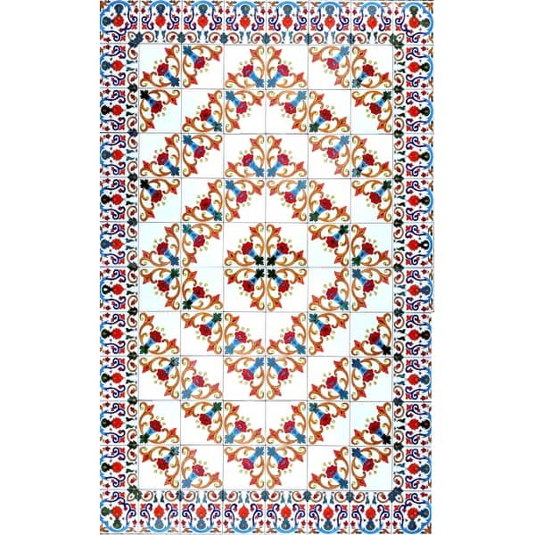 slide 2 of 3, 32in x 48in Trumpet Flower Accent Mosaic Wall Mural 96 Ceramic Tiles