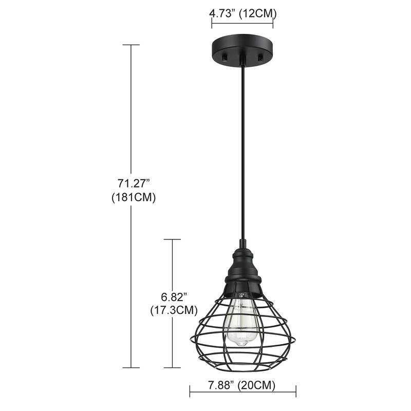 1-light pendant with black finish and steel cage shade