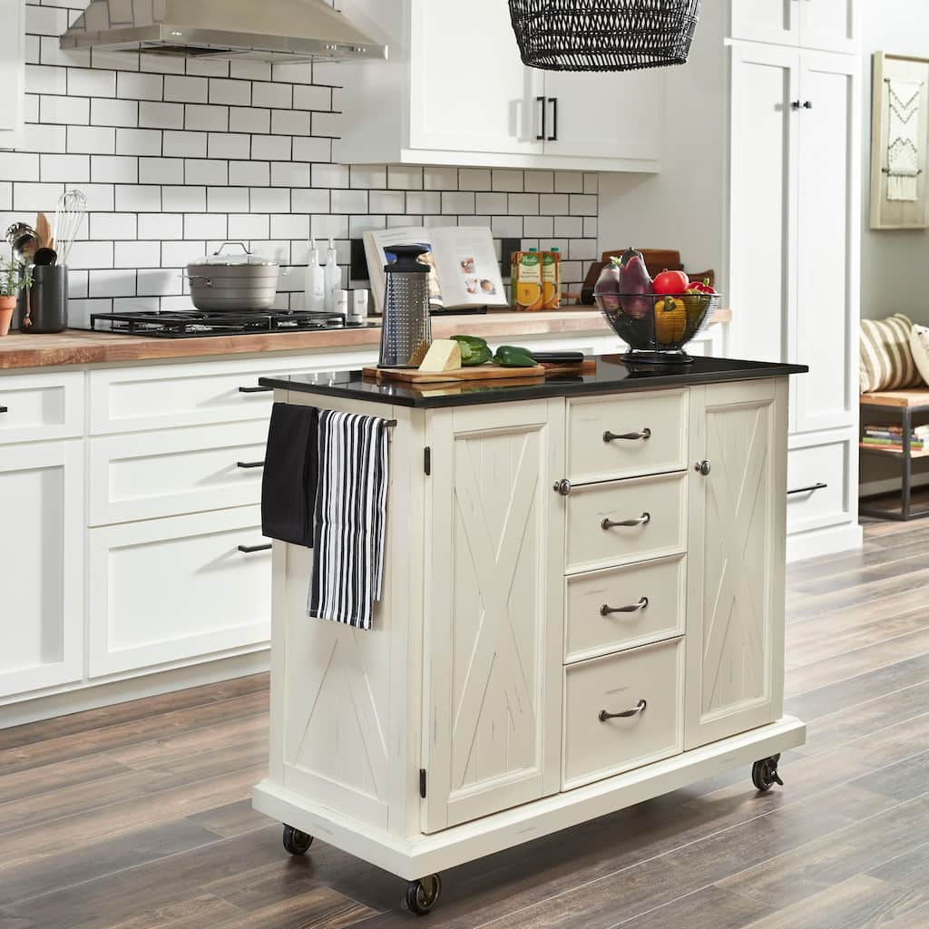 Seaside Lodge Off-White Wood Kitchen Cart - 45" x 36" x 16"