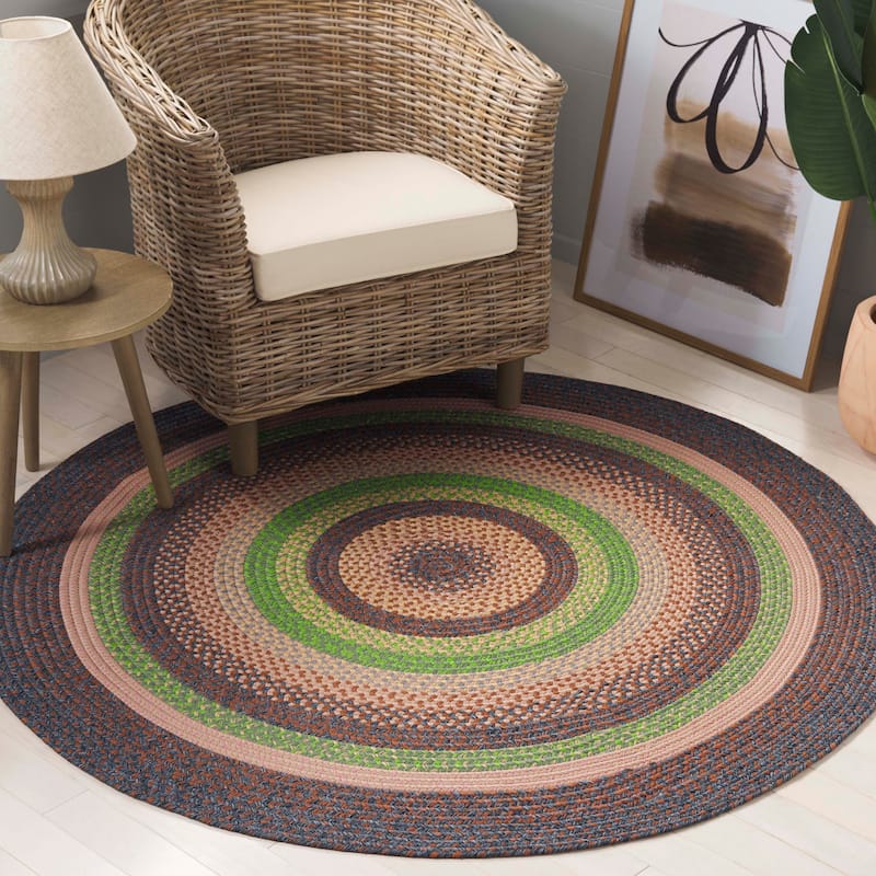 SAFAVIEH Handmade Braided Jivitza Country Rug - 3' Round - Brown/Green