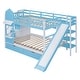 preview thumbnail 10 of 14, Impression & Castle Style Full over Full Bunk Bed with 2 Drawers 3 Shelves and Slide, Sturdy construction & Extra Fun, Blue