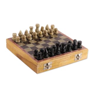 Novica Handmade Royal Epic Soapstone And Wood Chess Set