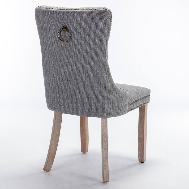 High-end Tufted Solid Wood Contemporary Flax Upholstered Linen Dining Chair with Wood Legs Nailhead Trim 2-Pcs Set,Gray