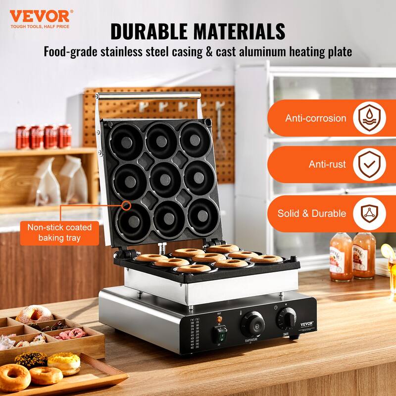 VEVOR Electric Donut Maker Commercial Doughnut Machine with Non-stick Surface for Restaurant and Home Use
