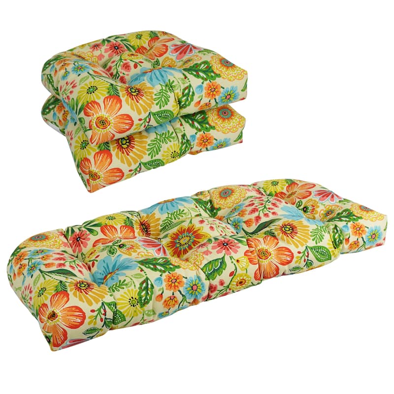 Rounded Back Tufted Indoor/Outdoor Settee Cushion Set (Set of 3) - 19 x 19 - Gregoire Chamomile