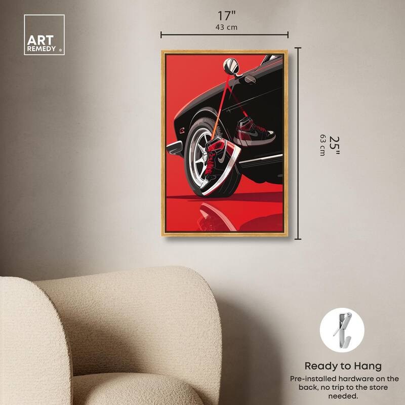 Red Bold Sneaker and Car Canvas by Art Remedy