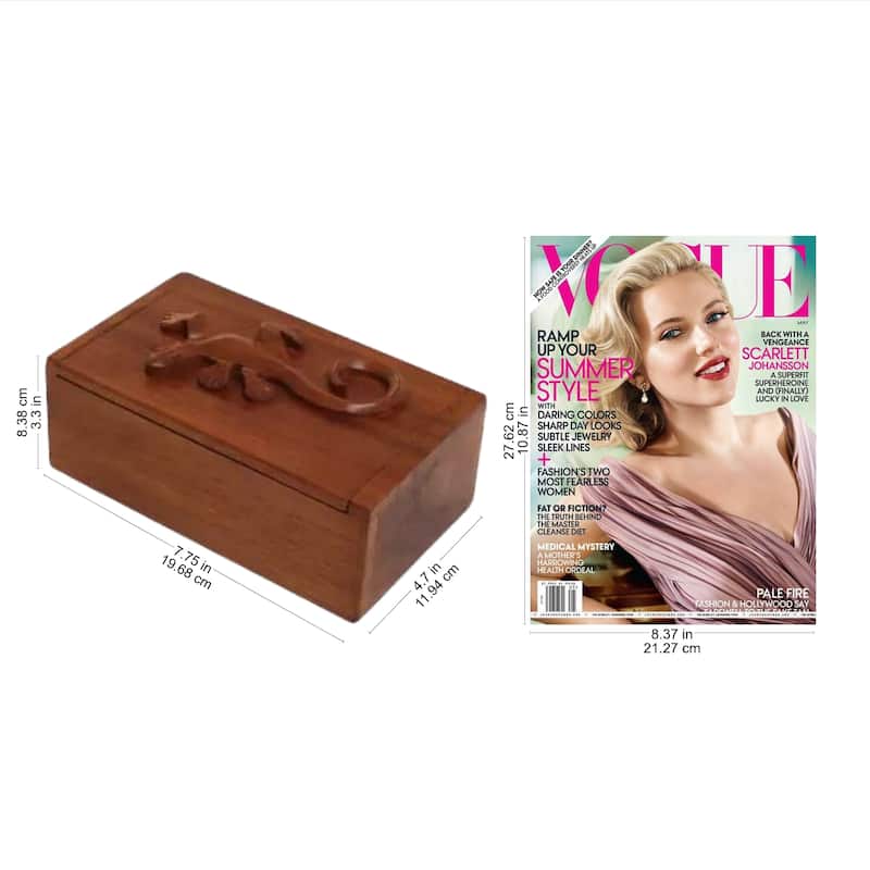 NOVICA Handmade Forest Gecko Decorative Wood Box - 3.3" H x 7.75" W x 4.7" D