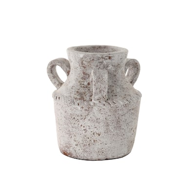 Ceramic Antique Style Textured Decorative Vase with Arched Handles - Cream - Roche River Decor