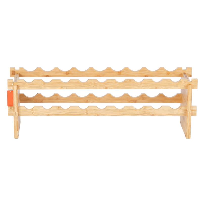 Anmytek Natural Bamboo 2 Tier Stackable Wine Rack Holds 18 Bottles for Kitchen Home Bar Expandable Storage