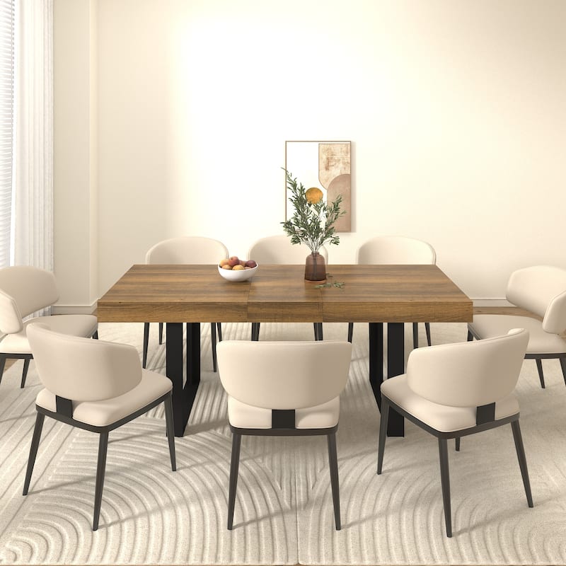 Rectangle Extendable Dining Table For 6-10 People Aged Effect Wood