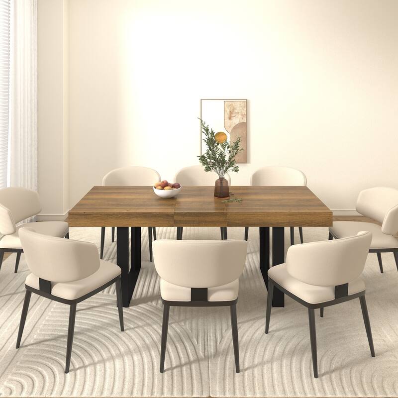 Rectangle Extendable Dining Table for 6-10 People, Aged Effect Wood and Black 160-200 cm - Black Brown