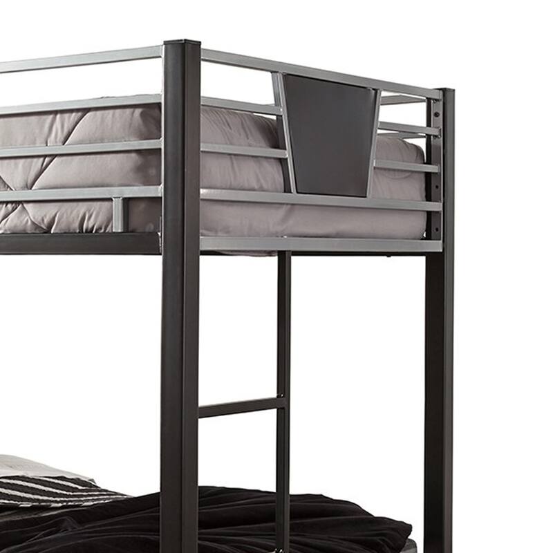 Pala Twin Over Twin Bunk Bed, Guard Rails, Black and Gray Metal Frame