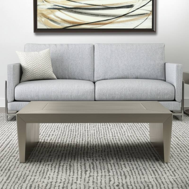 HomeRoots 54" Silver Aluminum and Solid Wood Sled Coffee Table - 54' X '18' X '32 - Silver