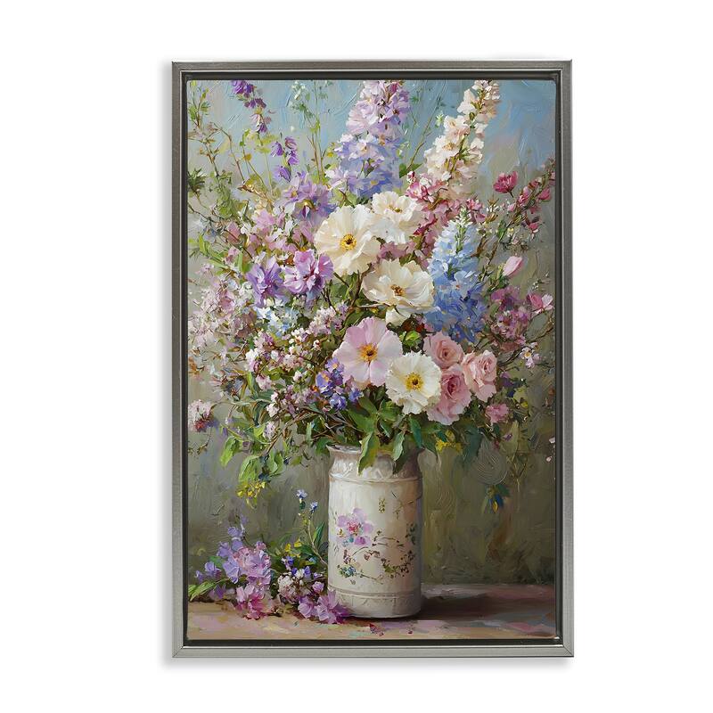 Stupell Flowers in Southern Country Vase Framed Floater Canvas Wall Art Design By Franklyn Gregory - 17 x 25 - Grey