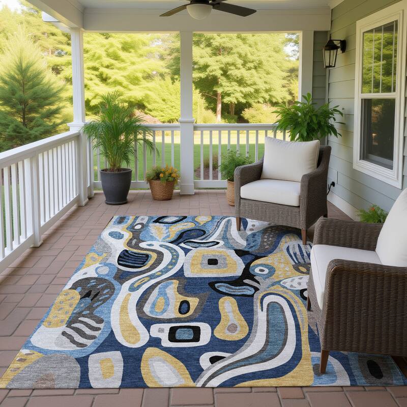 Machine Washable Indoor/ Outdoor Modern Picasy Chantille Rug - Blue - 10' x 14'