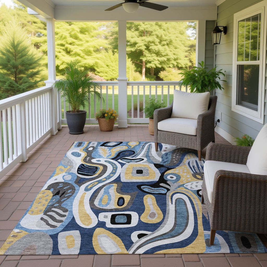 Machine Washable Indoor/ Outdoor Modern Picasy Chantille Rug