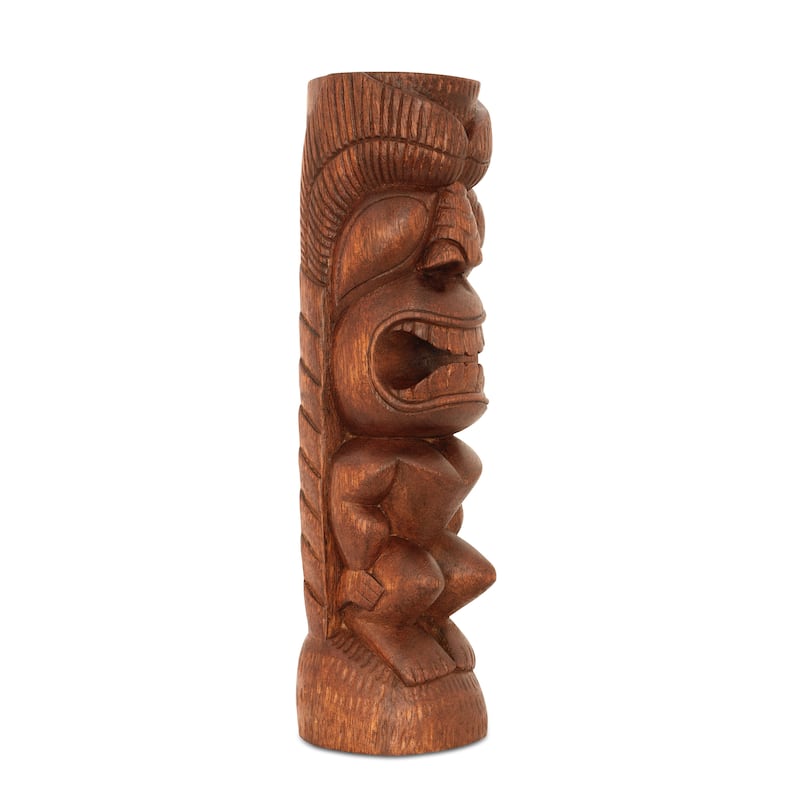 12" Wooden Handmade Primitive Long Hair Tribal Statue Sculpture Tiki Bar Totem Handcrafted Gift Home Decor Figurine Hand Carved