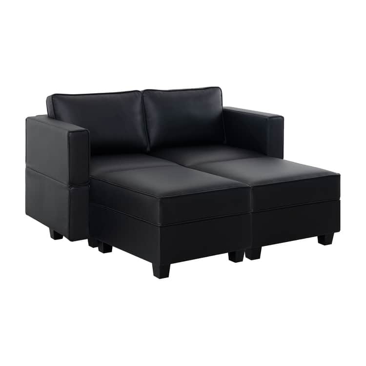 Modular Convertible Sectional Sofa Bed Sleeper Loveseat Couch - Loveseat with Double Ottoman,Black