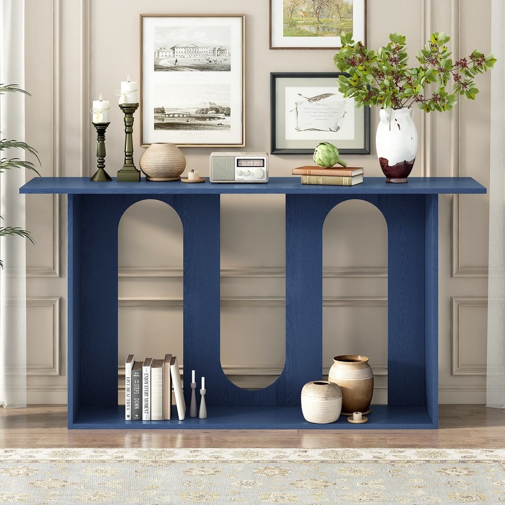Modern and Curved Design Ash Veneer Console Table with Shelf,Suitable for Entryway,Hallway Living Room,Foyer
