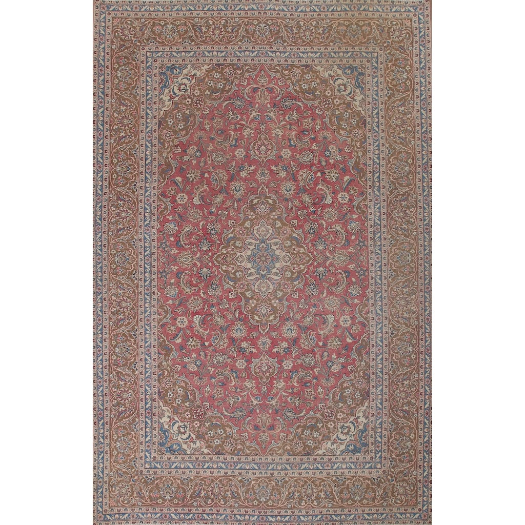 Traditional Kashan Persian Vintage Area Rug Handmade Wool Carpet - 9'7" x 12'8"