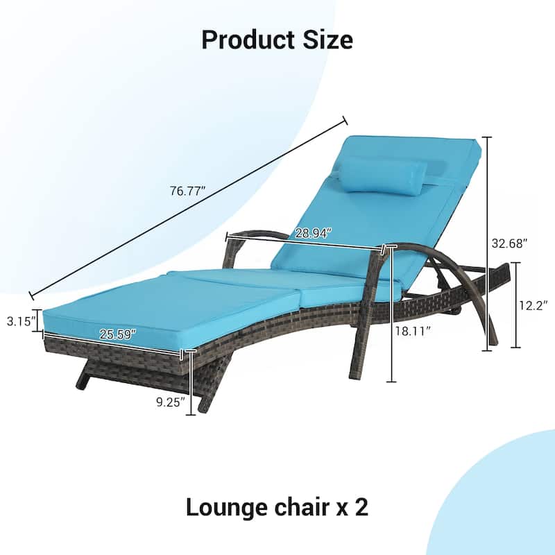 Outdoor Wicker Long Reclining Chair Set of 2 with Cushions
