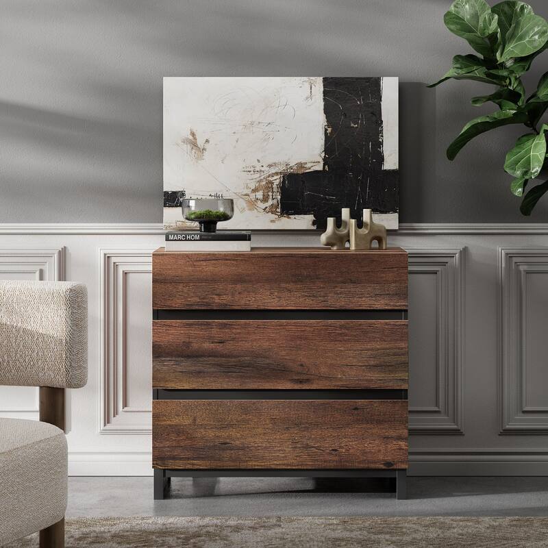 WAMPAT Modern TV Stand with Drawers and Metal Base