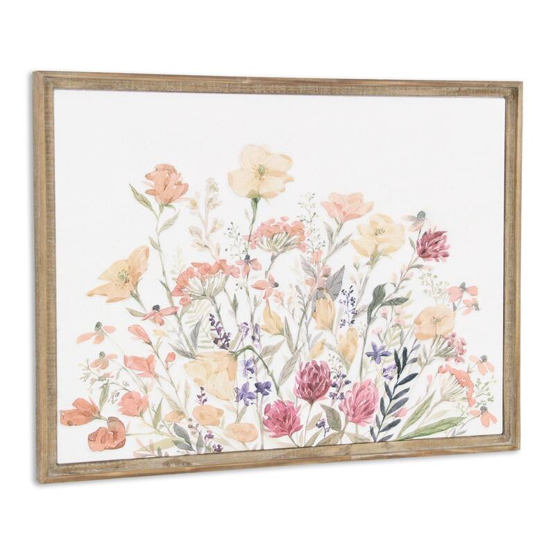 HomeRoots 24" X 32" Natural And White Flower Bouquet Metal And Wood Framed Art