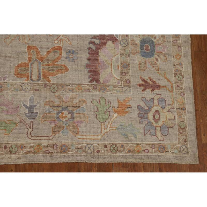 Hand Knotted Oriental 100% Wool Carpet Transitional All-Over Beige & Ivories Oushak Area Rug - 9' 10'' X 8' 2''