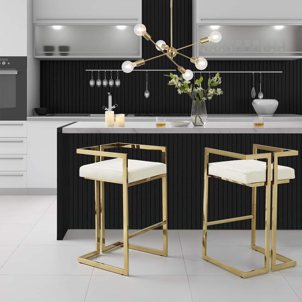 Viaan Velvet Upholstery Geometric Frame Bar Stool/Counter Stool