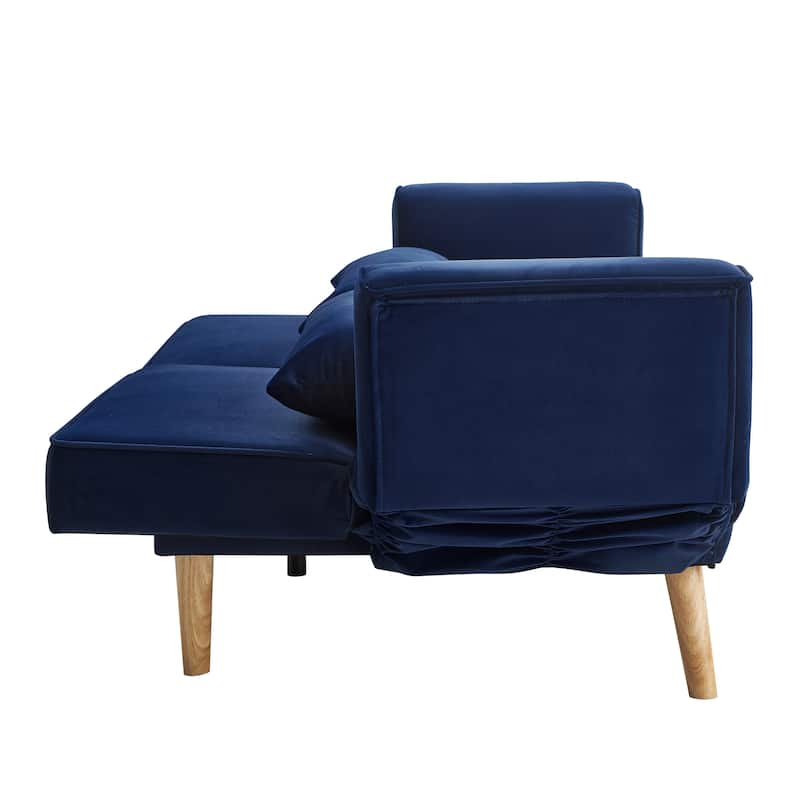 Futon Sleeper Sofa Bed Velvet Recliner Sofa Loveseat Couch with Adjustable Armrests, Splitback Recline and Pillows