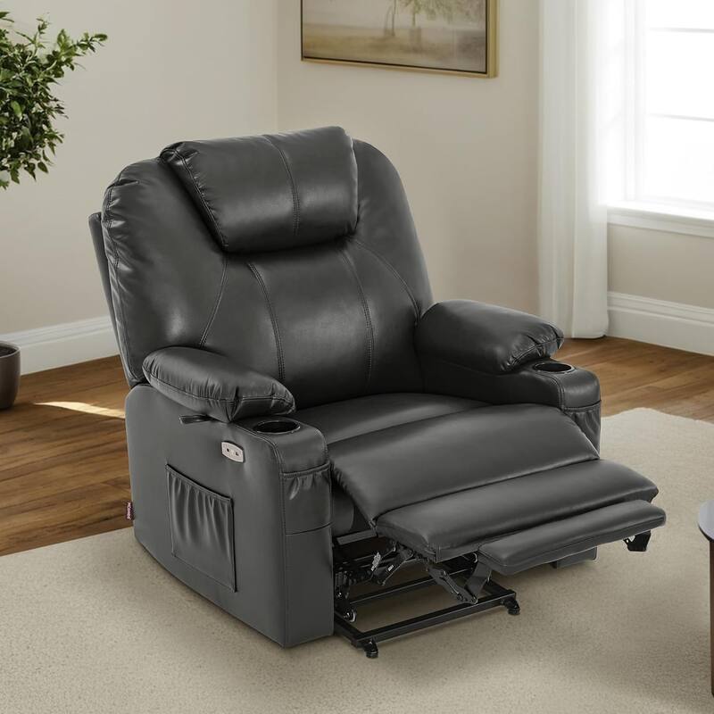 MCombo Medium-Wide Power Lift Recliner Chair Sofa with Massage and Heat for Elderly People, Faux Leather R7045