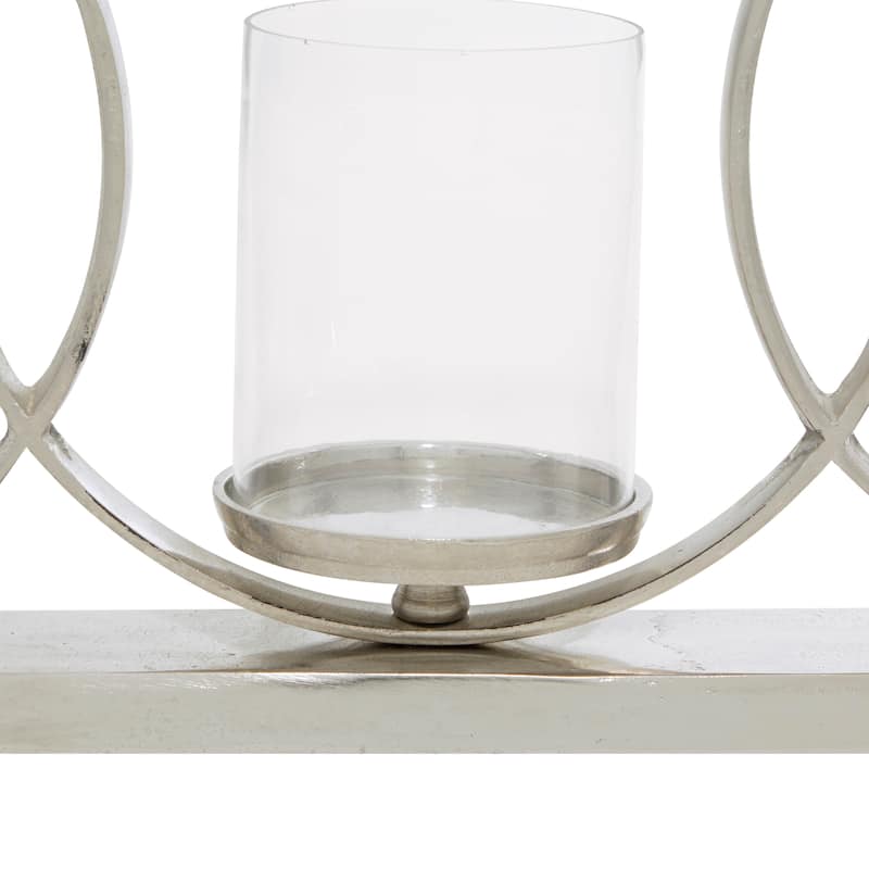 Aluminum Metal Geometric Overlapping Rings Pillar 3 Plate Candelabra - Silver - Roche River Decor - 5"W x 26"L x 11"H
