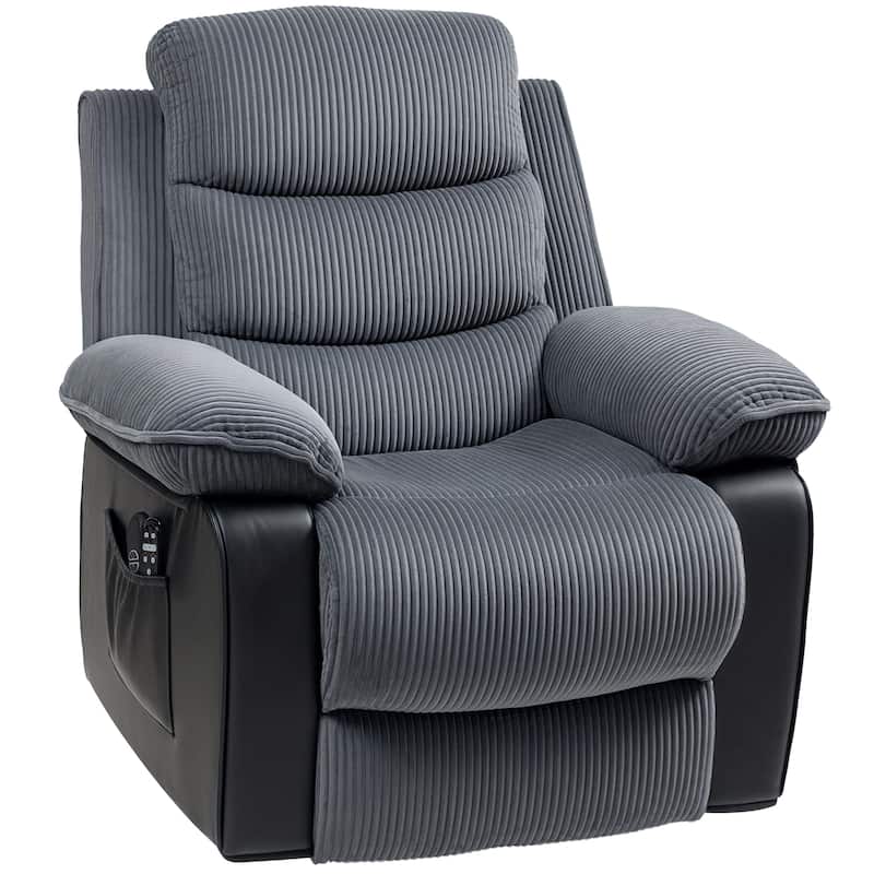 Dark Grey Power Lift Recliner Chair with Massage Heated Lumbar and USB Remote Overstuffed Comfort