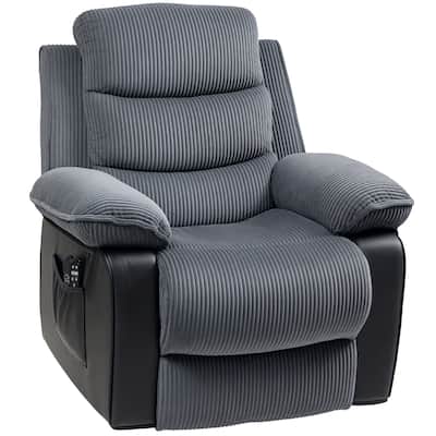 Dark Grey Power Lift Recliner Chair with Massage Heated Lumbar and USB Remote Overstuffed Comfort