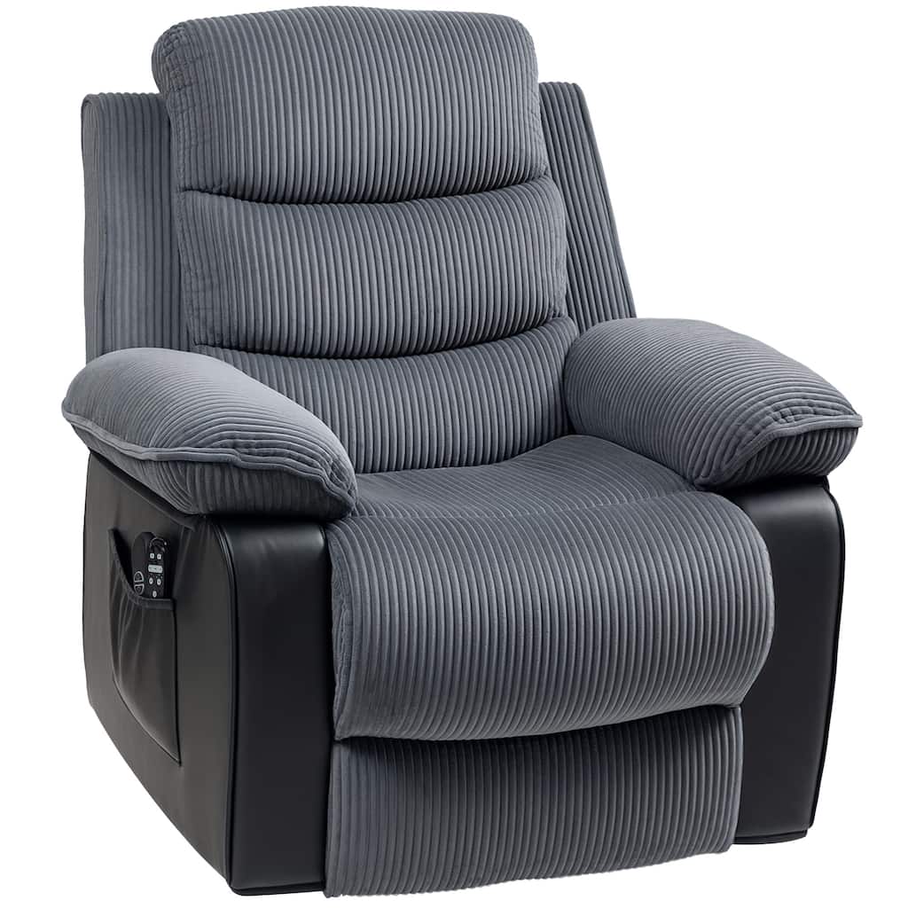 Dark Grey Power Lift Recliner Chair with Massage Heated Lumbar and USB Remote Overstuffed Comfort