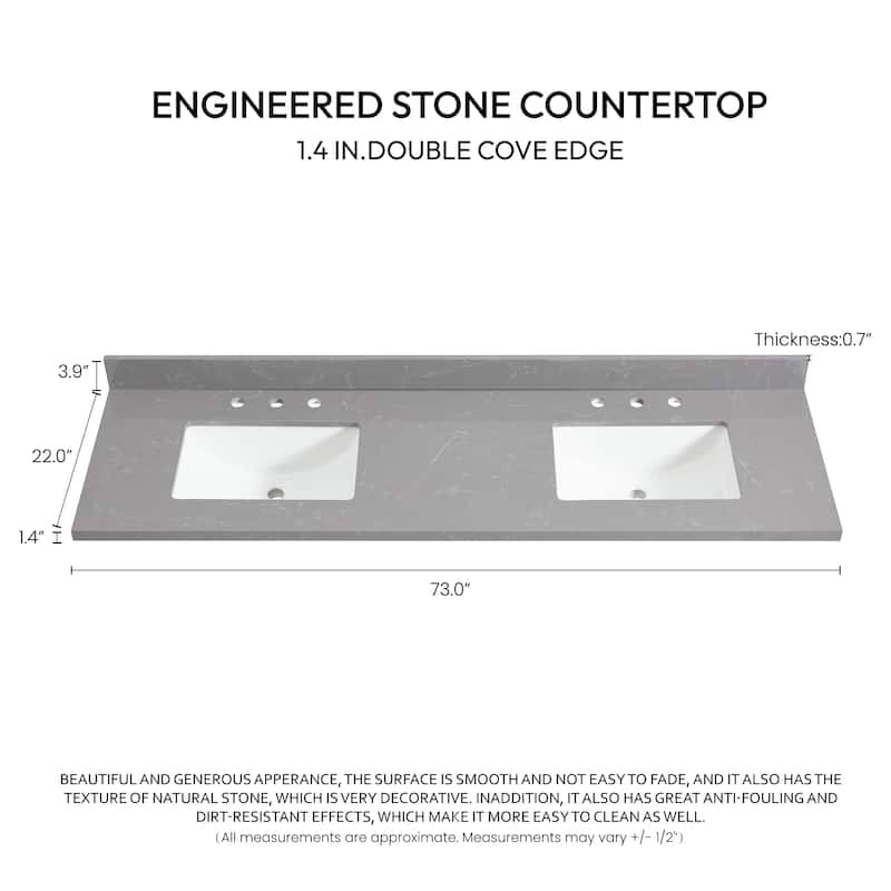 Jaen Composite Stone Vanity Top with White Rectangular Sink