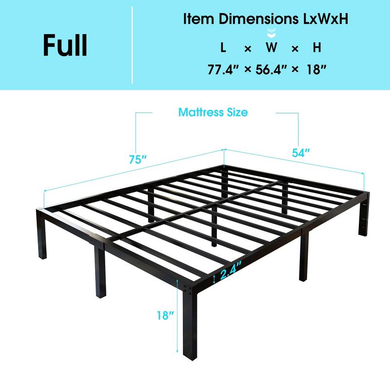 3600lbs Heavy Duty Reinforced Platform, 18 Inch Tall Mattress Foundation, Steel Slats Support Bed Frame with Underbed Storage