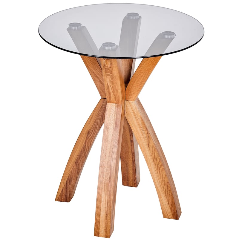 Modern Nesting Table Glass End Table with Criss Cross Base 24" Round - Natural