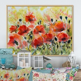 Designart "Color Red Poppy Flowers" Traditional Framed Canvas artwork ...