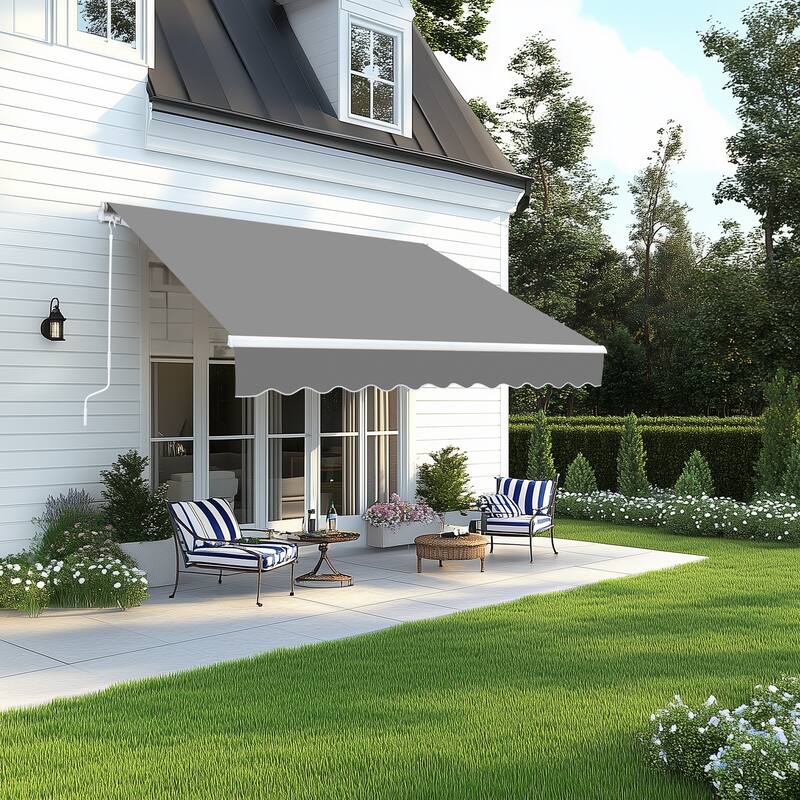 Retractable Outdoor Awning with Adjustable Slope Polyester Canopy Aluminum and Steel Frame Weather Resistant