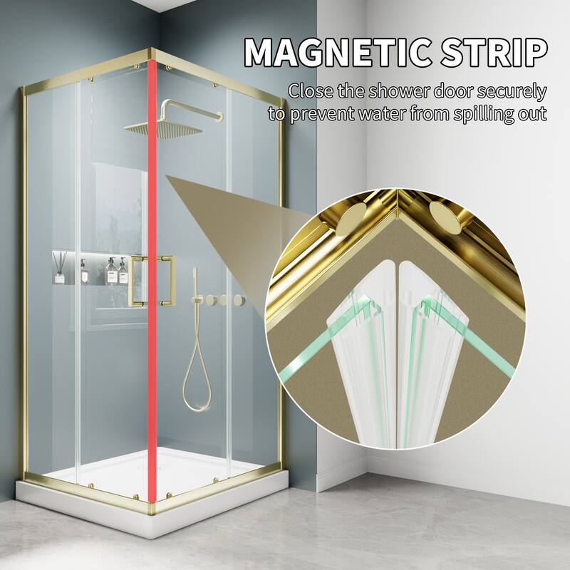 Modland 36x71''H Corner Double Sliding Shower Door with 6mm Tempered Glass for Space-Saving Sliding Design, Black/Gold