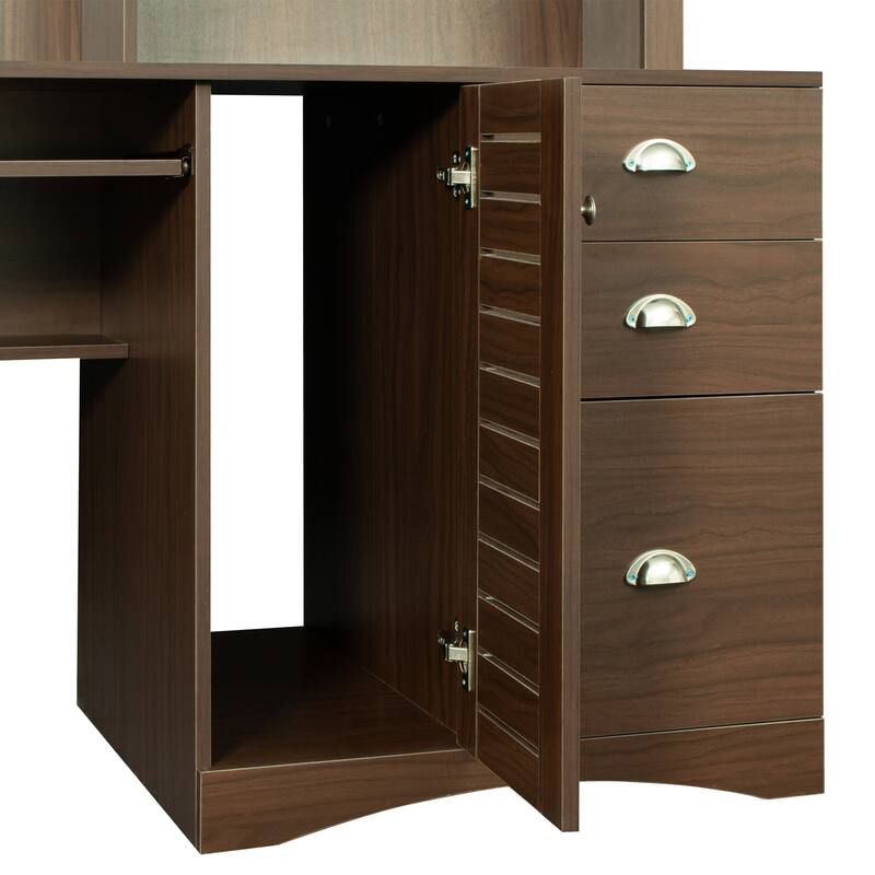 Spacious Home Office Computer Desk with Hutch, 2-Tier Shelf & 3 Drawers