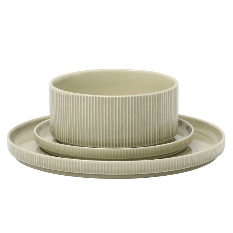 Gibson Elite Solana Coast 12 Piece Stoneware Reactive Glaze (Service for 4) Plates and Bowls Modern Shape Dinnerware Set