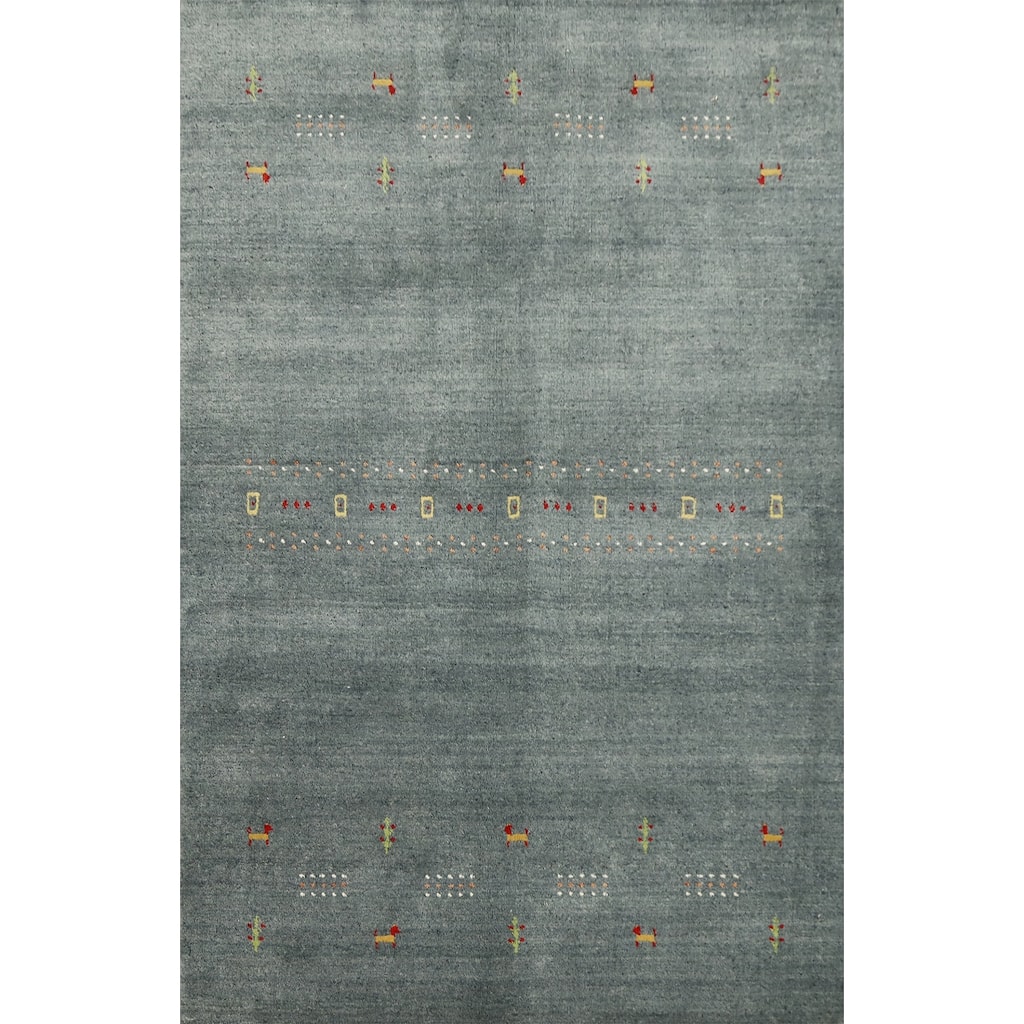 Hand Knotted Oriental 100% Wool Carpet Tribal Animal Pictorial Greys & Charcoal Gabbeh Area Rug - 6' 1'' X 4' 1''