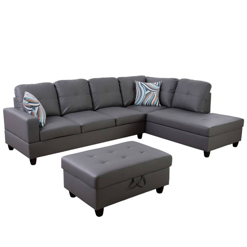 Austin 104"Wide 3-Pieces Sectional Sofa Set,Grey(09516)