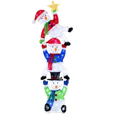 Costway 6 ft 3D Pre-Lit Christmas Stacked Snowman with 155 LED Lights - as pic shows - See Details