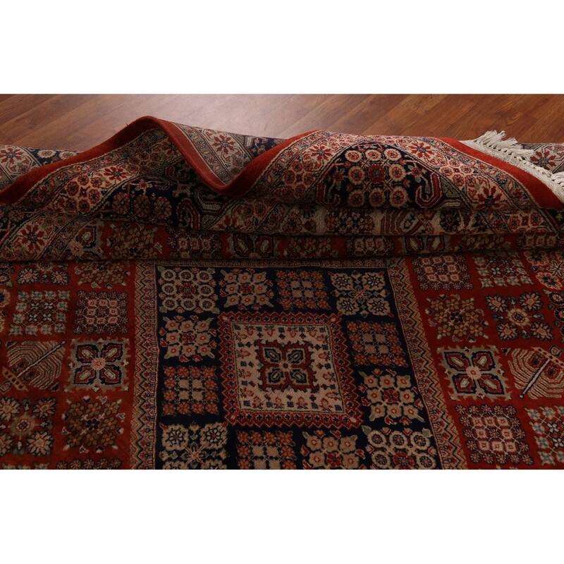 Orange Geometric Meymeh Indian Area Rug Hand-Knotted Wool Carpet - 8'8"x 11'4"