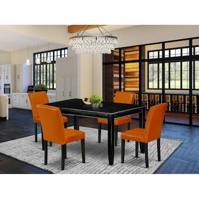 HomeStock 5-Piece Rectangle Black Finish Solid Wood Top Dining Table with 4 Parson Chair